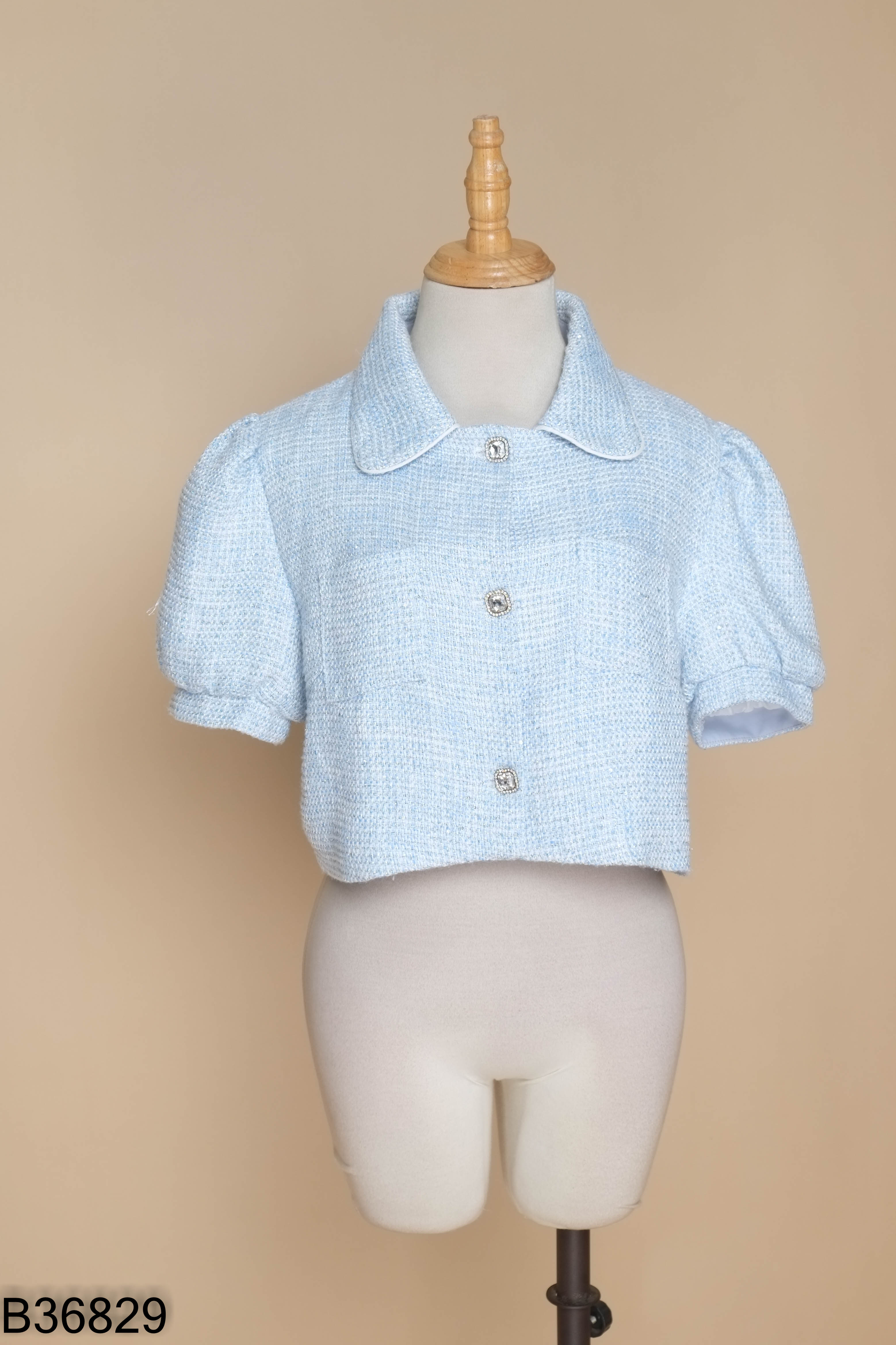 Áo dạ tweed xanh ánh nhũ