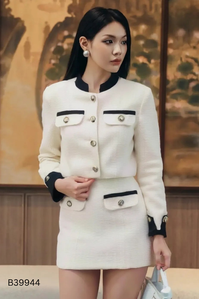 Set áo + chân váy be mix viền nhung