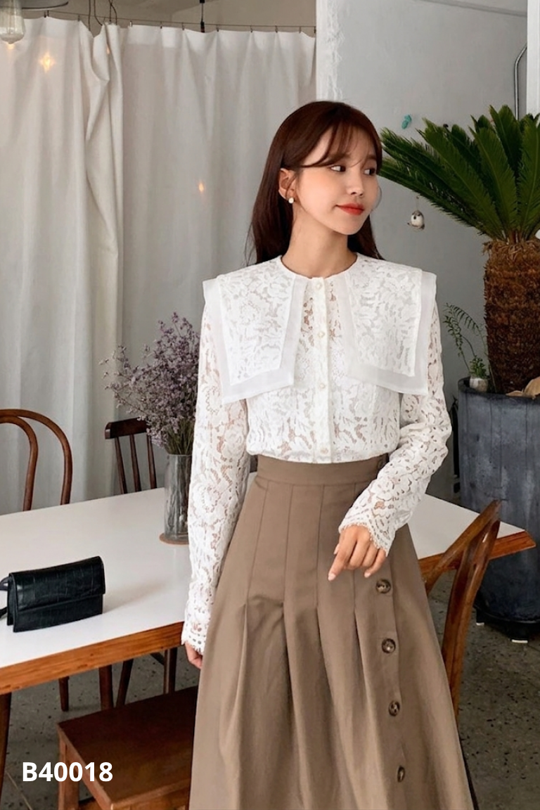 Áo ren trắng phối voan