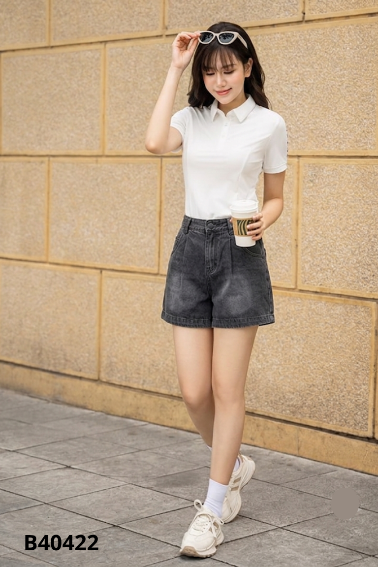 Quần shorts jeans lửng xám trơn