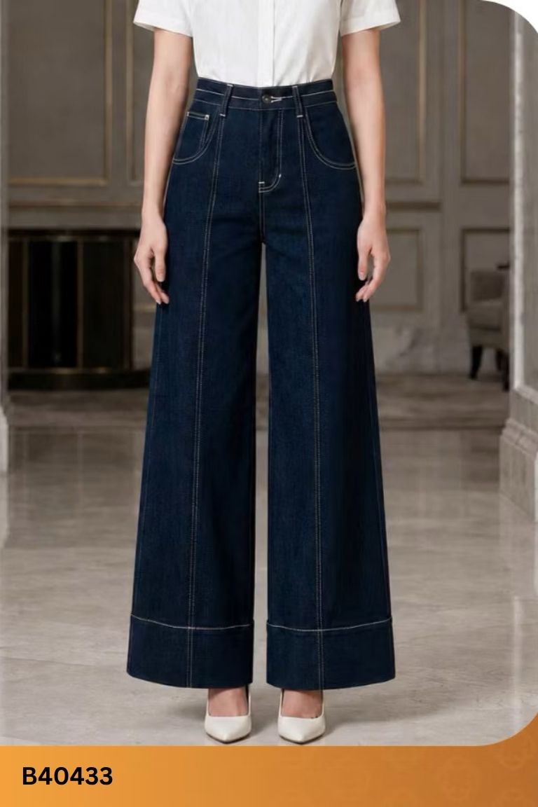 Quần jeans CCHAT xanh viền chỉ