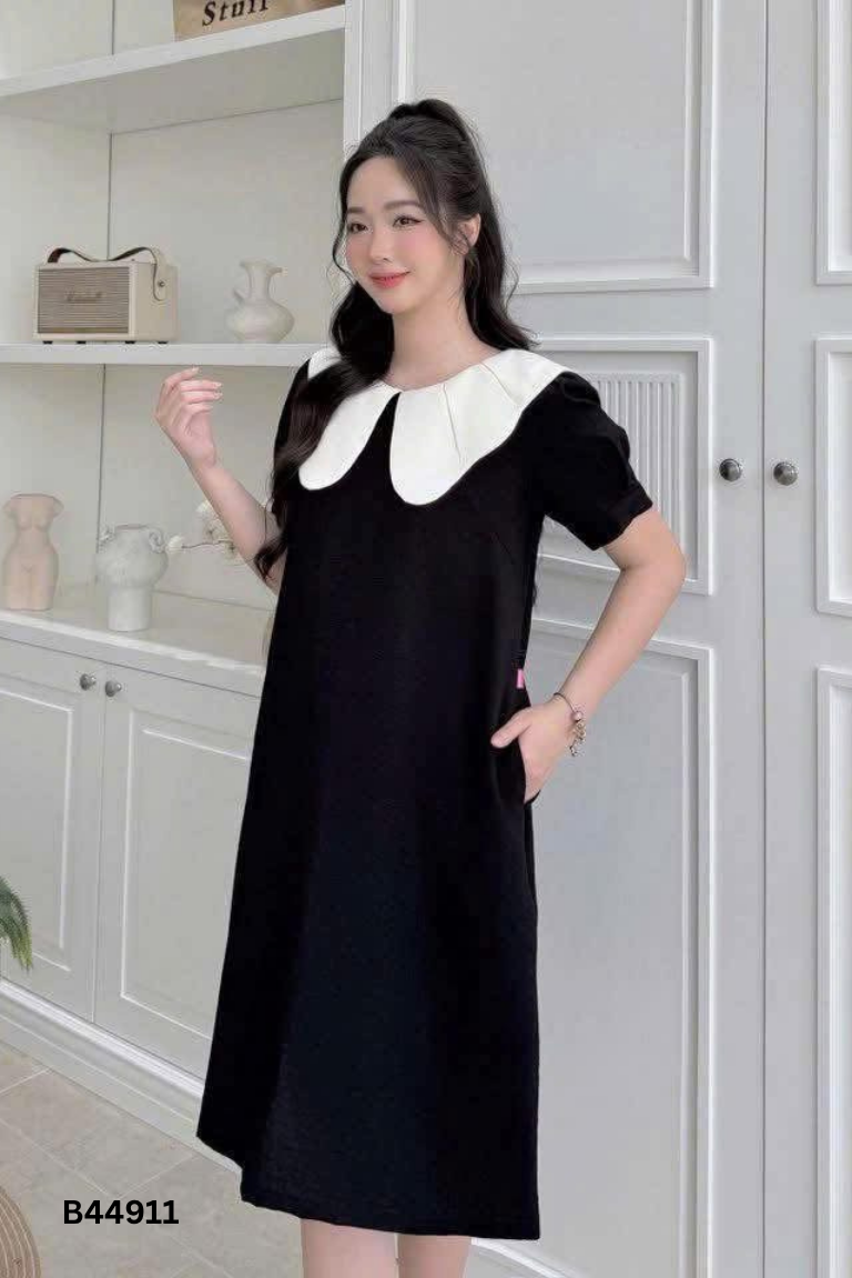 Váy đen TRANG TAILOR cổ sen be
