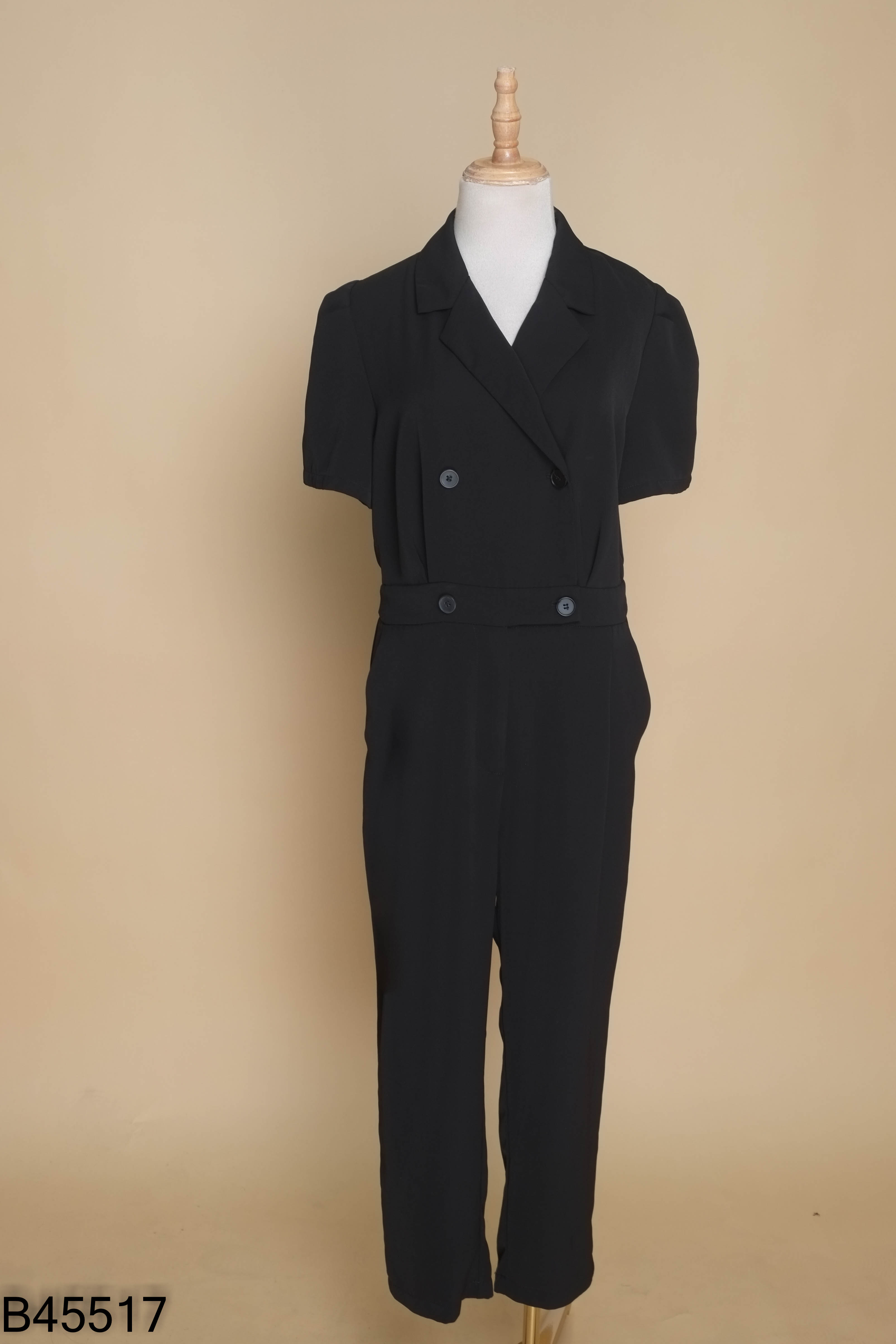 Jumpsuits cổ vest đen chun eo