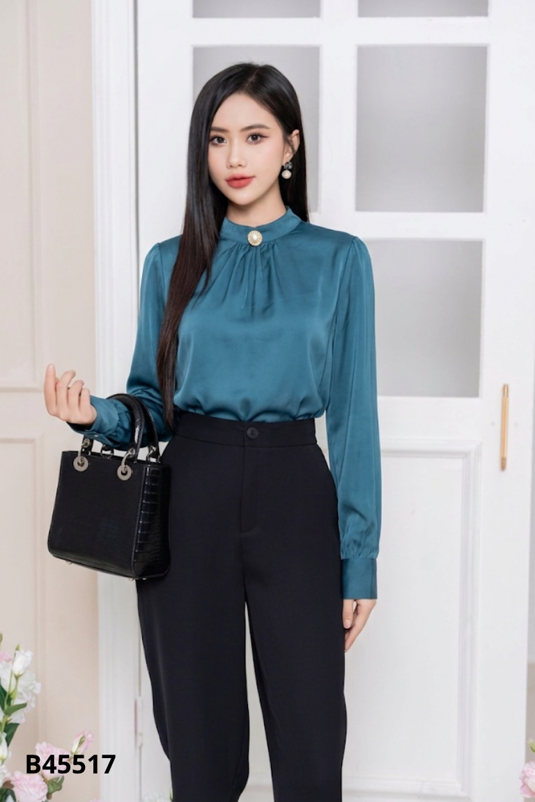 Áo lụa xanh rêu cúc ngọc