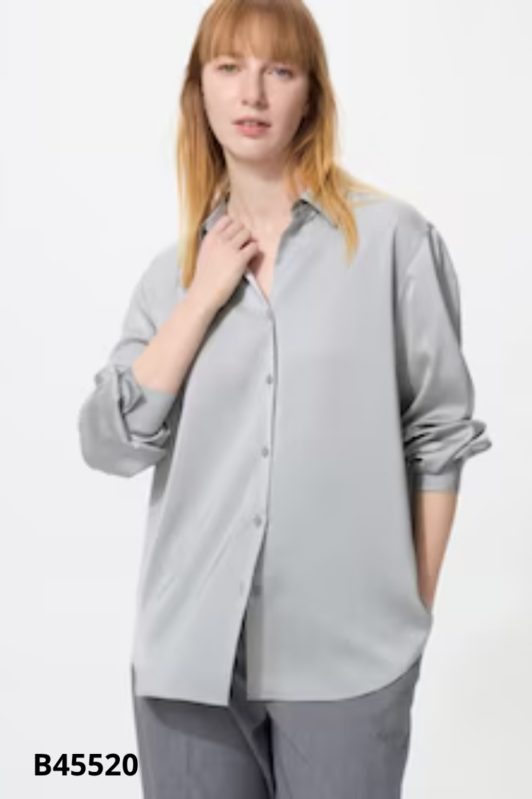 Áo sơ mi lụa xanh UNIQLO trơn