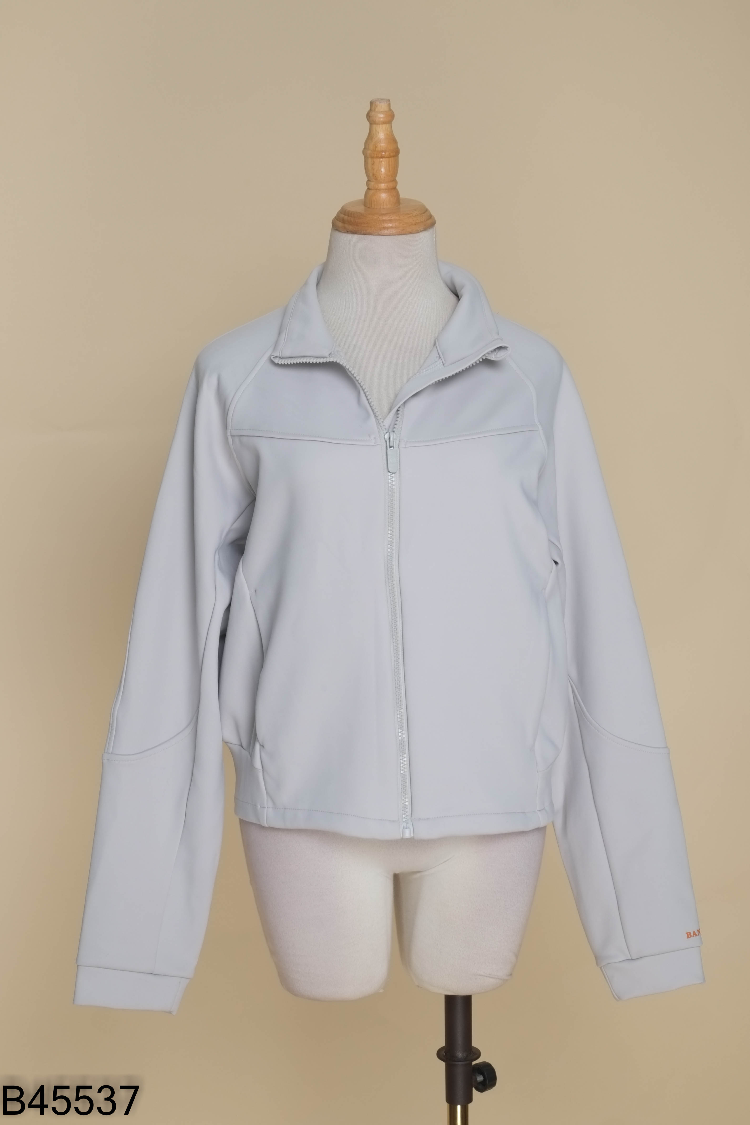 Áo khoác linen ghi khóa dài tay