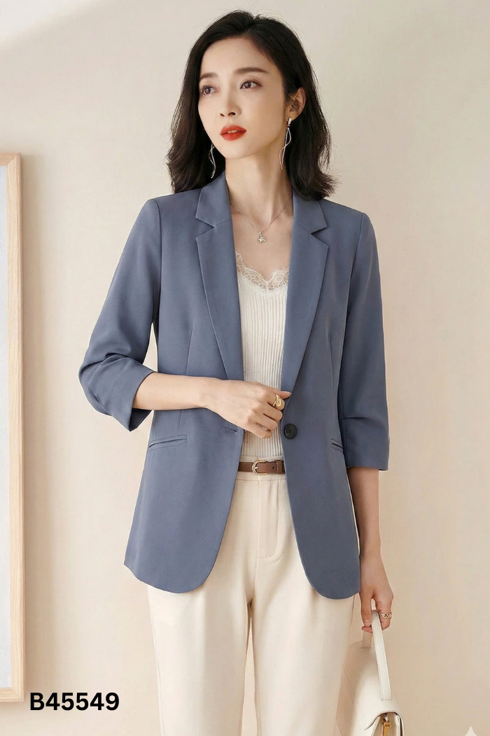 Áo blazer xanh tay lỡ (1 lớp)