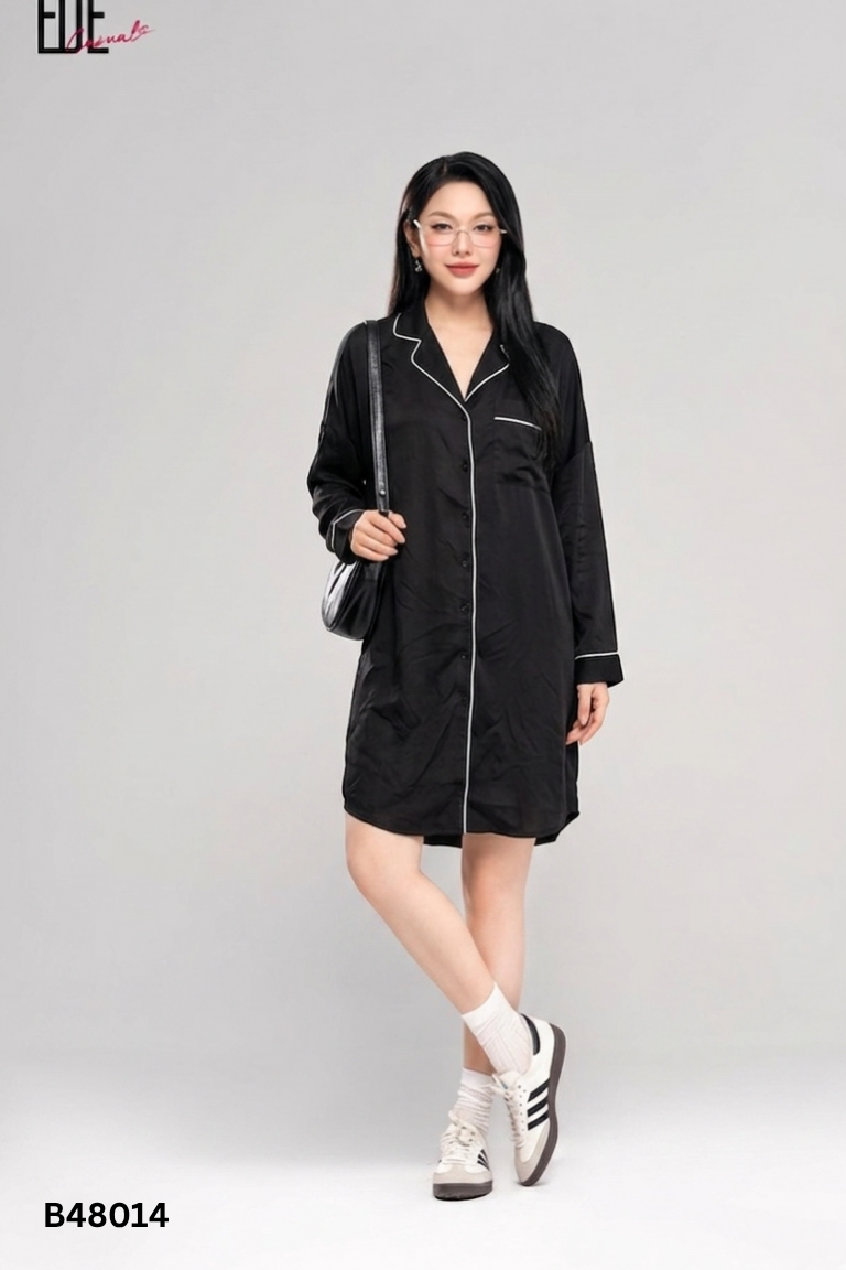 Váy lụa đen SOYOUNG viền trắng