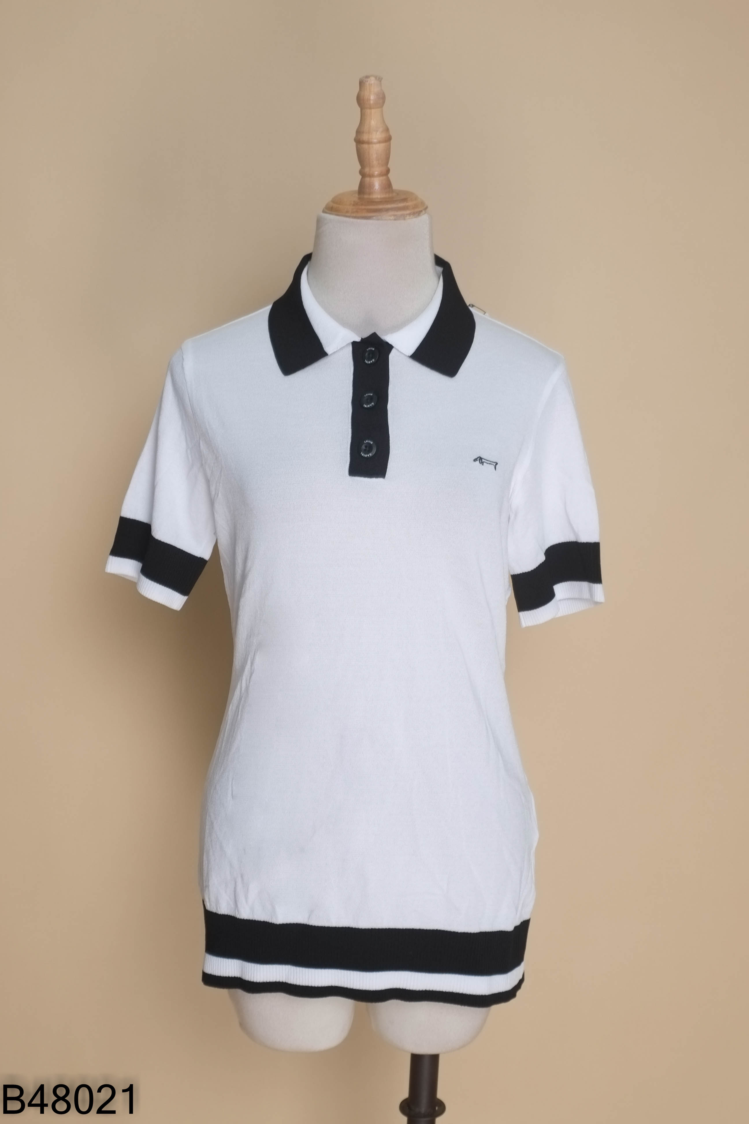 Áo polo LOUIS CASTEL trắng cổ đen