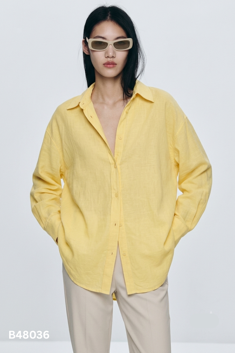 Áo sơ mi linen ZARA vàng (XUẤT)