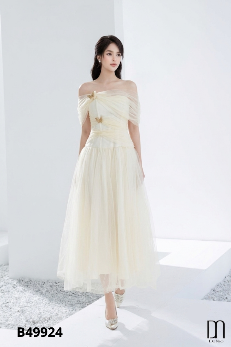 Váy dạ hội be KIỀU LINH STORE phối lưới