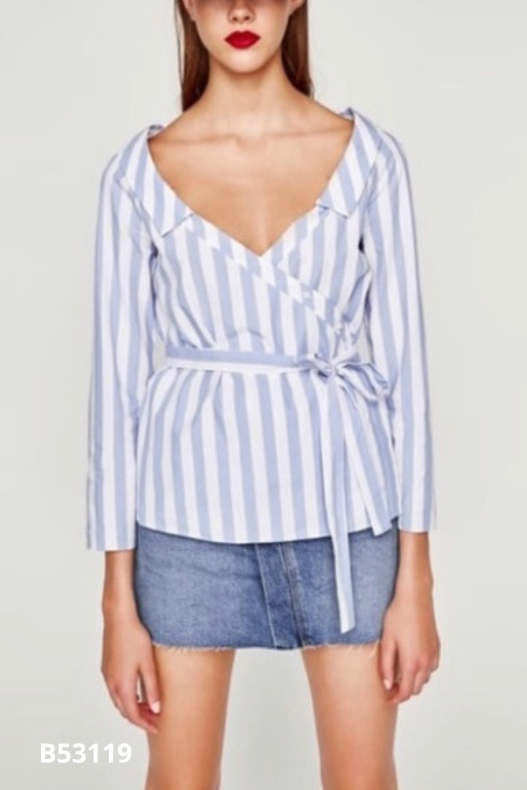Áo xanh sọc ZARA khuy lệch