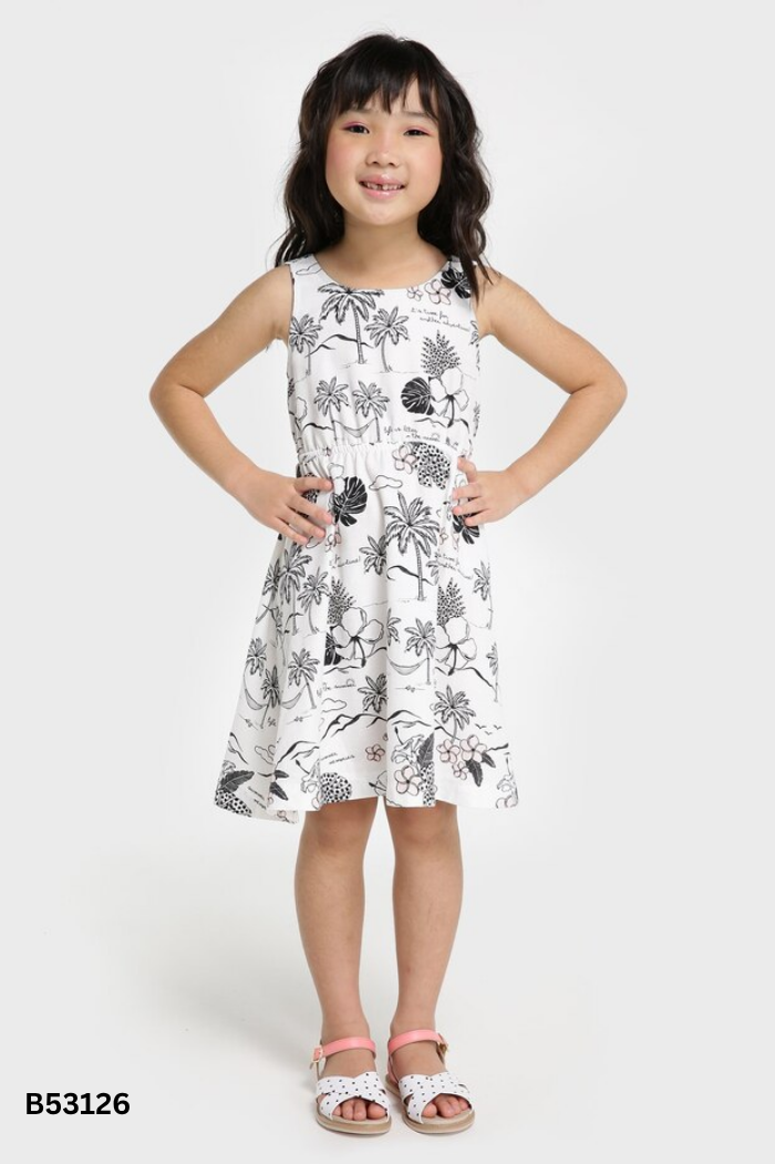 Váy linen be họa tiết đen KIDS