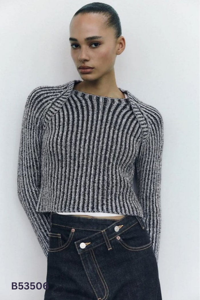 Áo len xám xanh ZARA cổ vuông