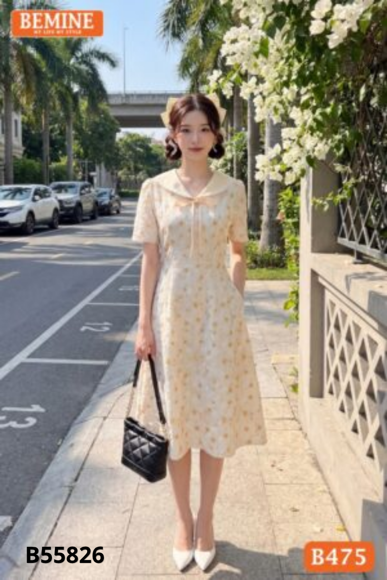 Váy BEMINE be cổ sen phối hoa