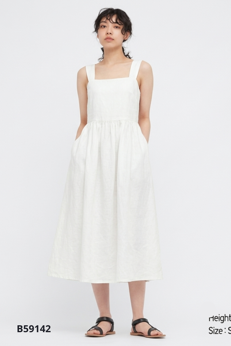 Váy UNIQLO trắng 2 dây bo chun lưng