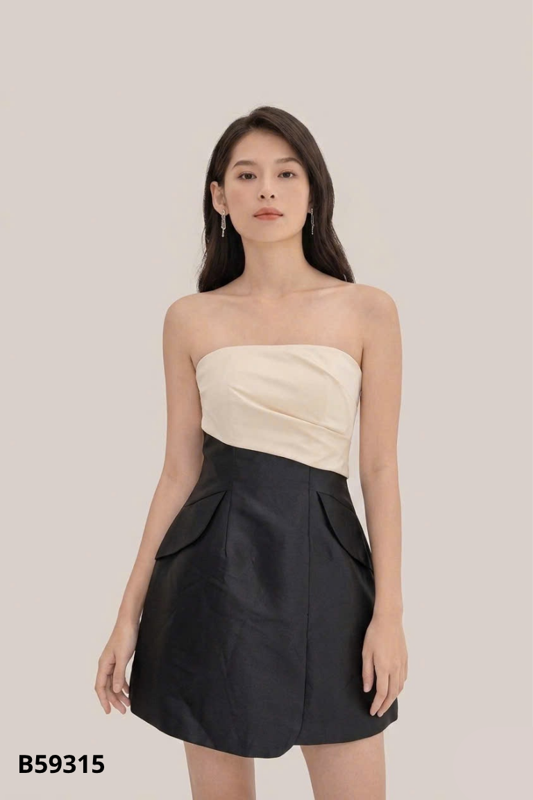 Váy ASHYLEY đen cúp ngực phối be