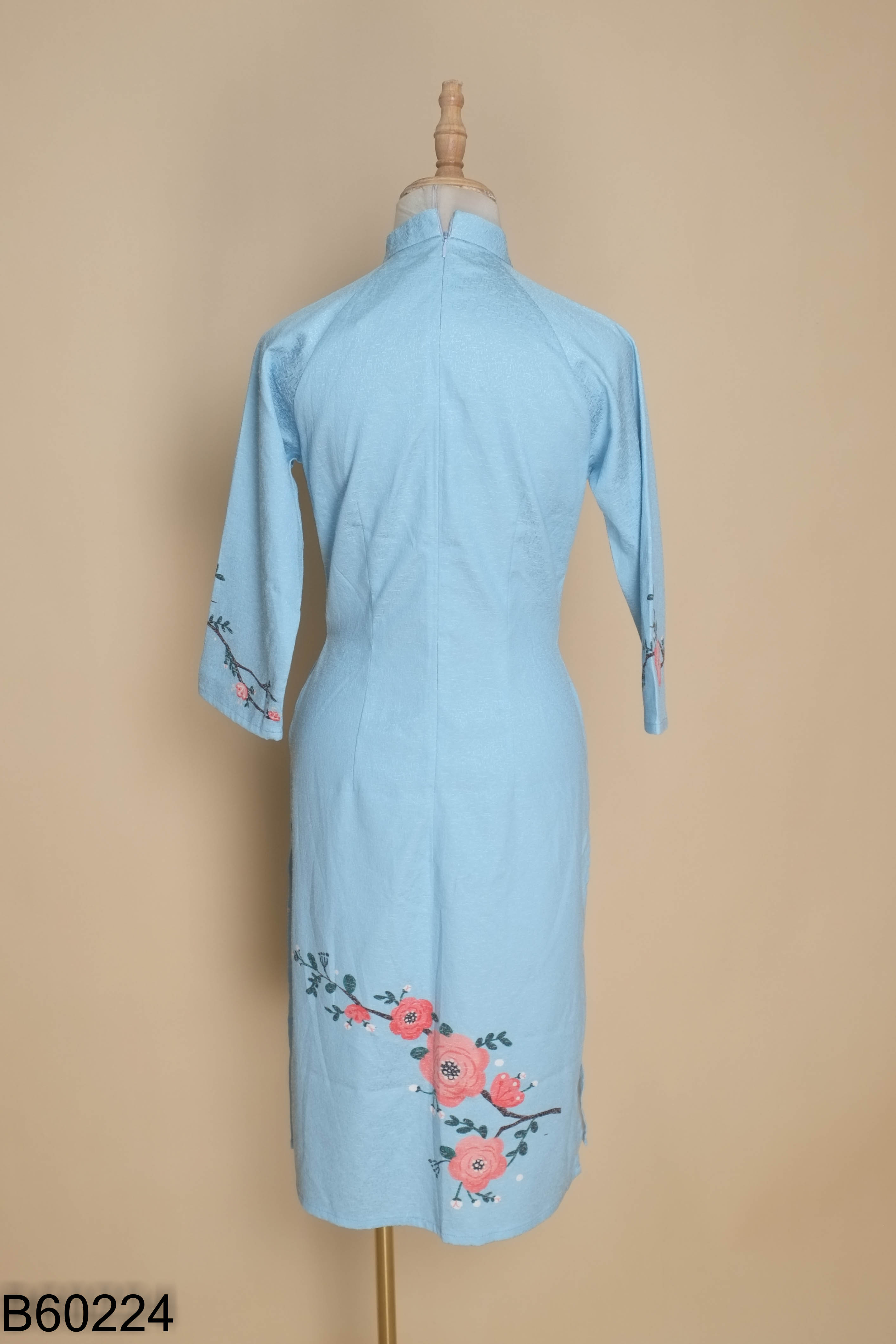 Áo dài LÉP xanh họa tiết hoa