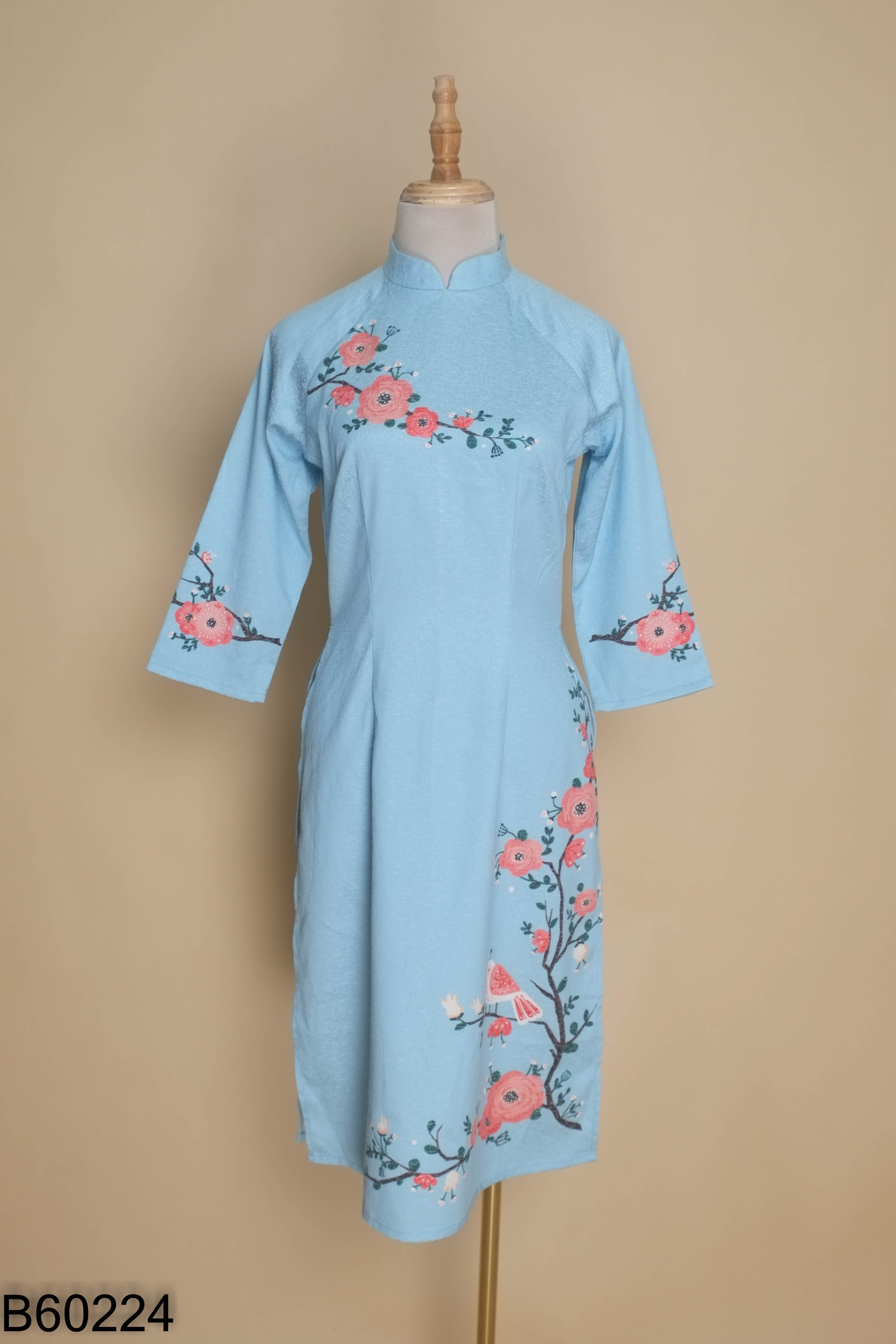 Áo dài LÉP xanh họa tiết hoa