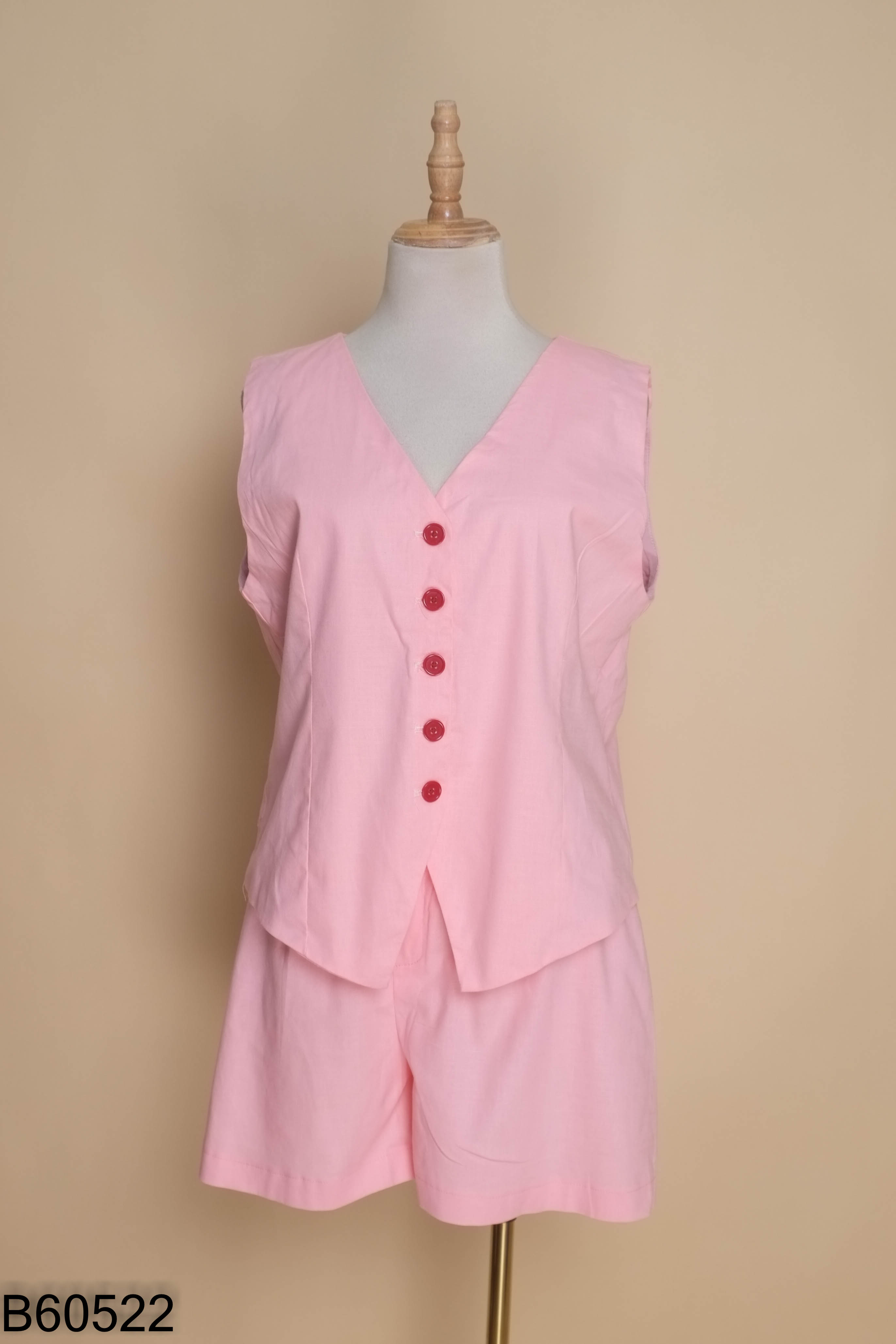Set Áo linen gile hồng + quần shorst