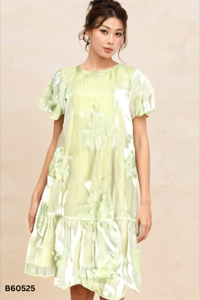 Váy organza xanh thêu hoa