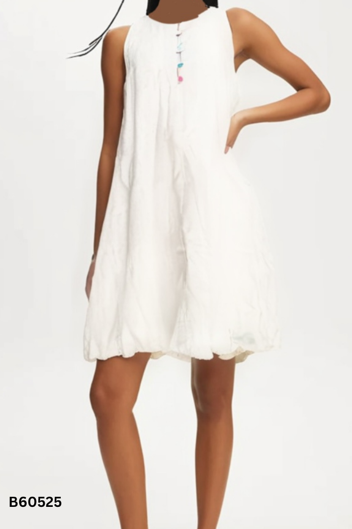 Váy linen be phối cúc màu sắc