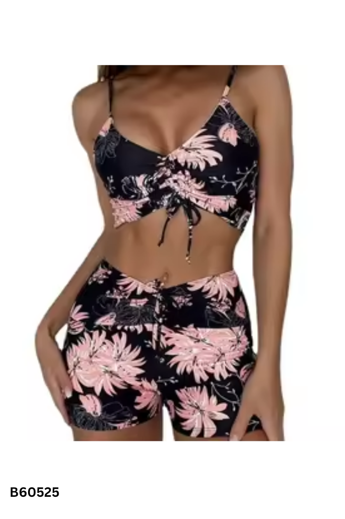 Set Bikini đen họa tiết cam