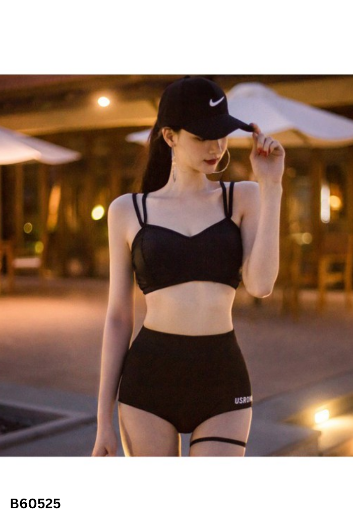 Set 3 món Bikini đen in chữ trắng