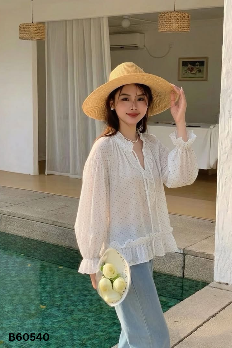 Áo sơ mi JUJU trắng chấm bi