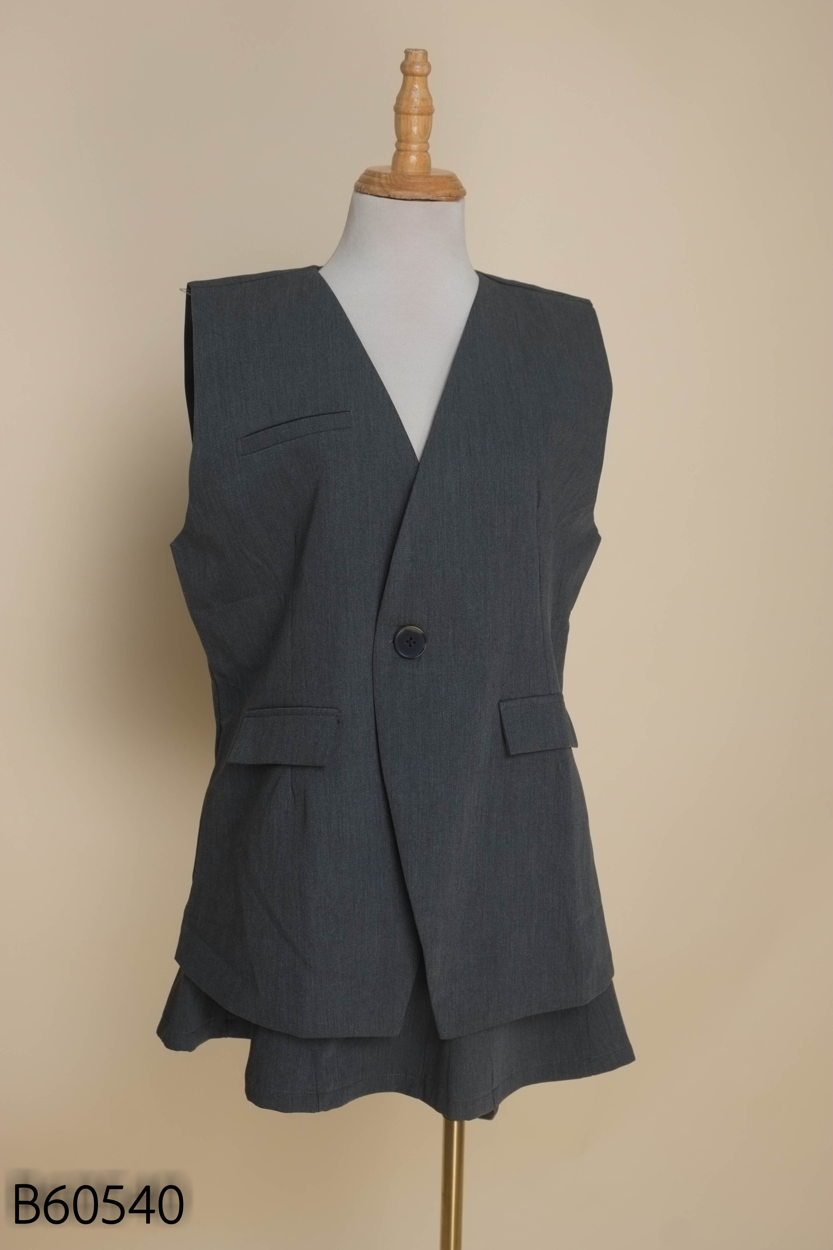 SET áo gile vest REBECCA xám+ chân váy