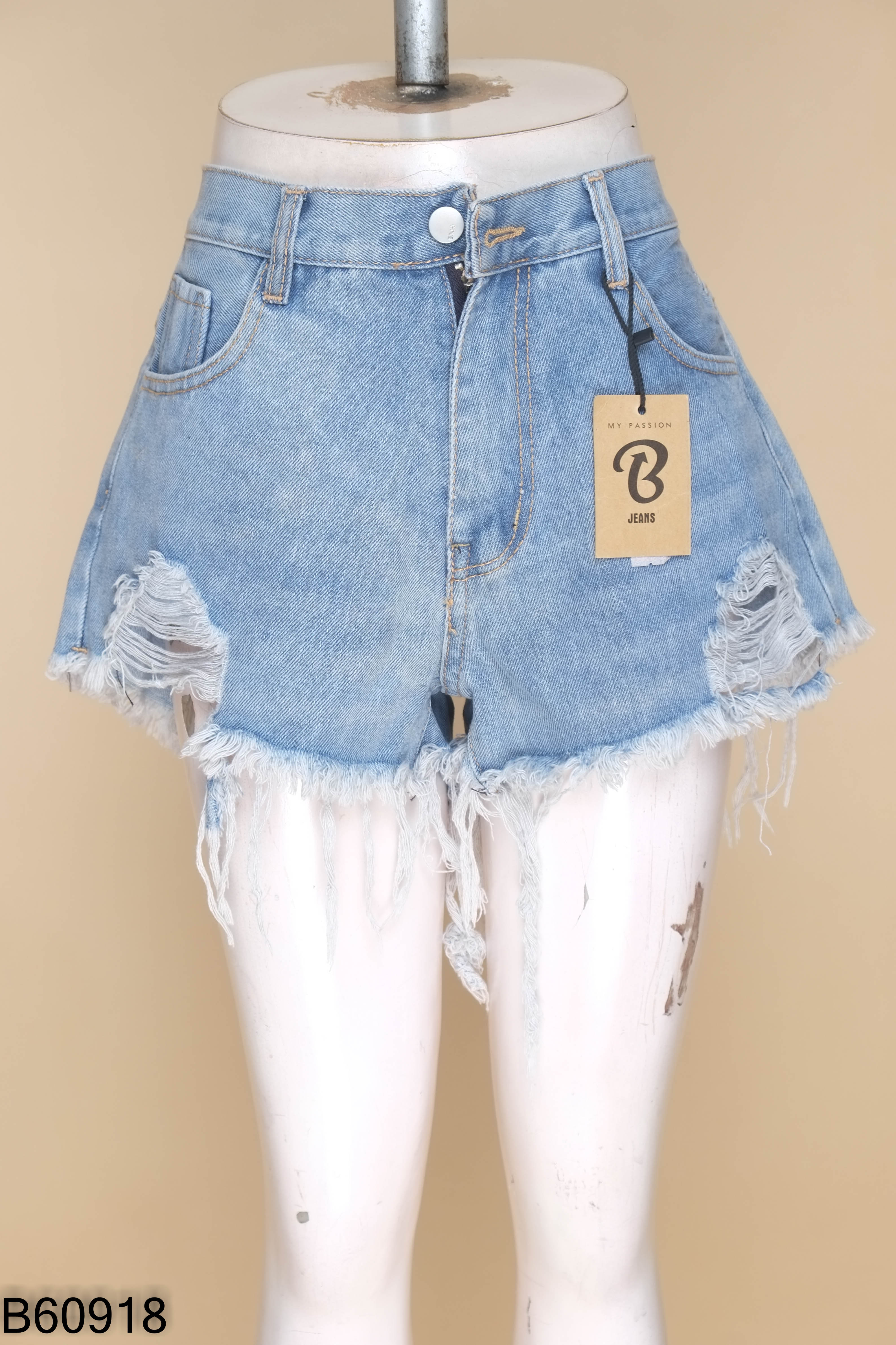Quàn shorts jeans xanh tua rua