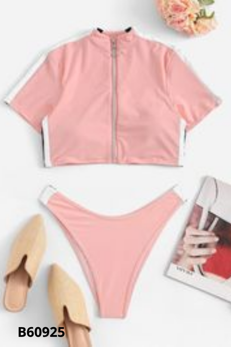 Set bikni hồng phối sọc