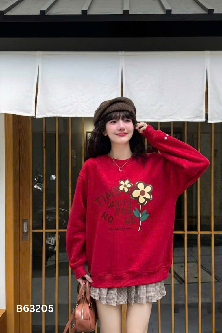 NEWTAG Áo sweater đỏ in họa tiết