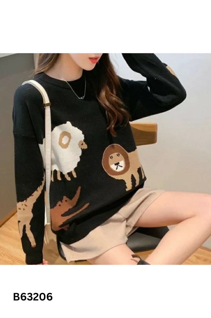 Áo len đen họa tiết