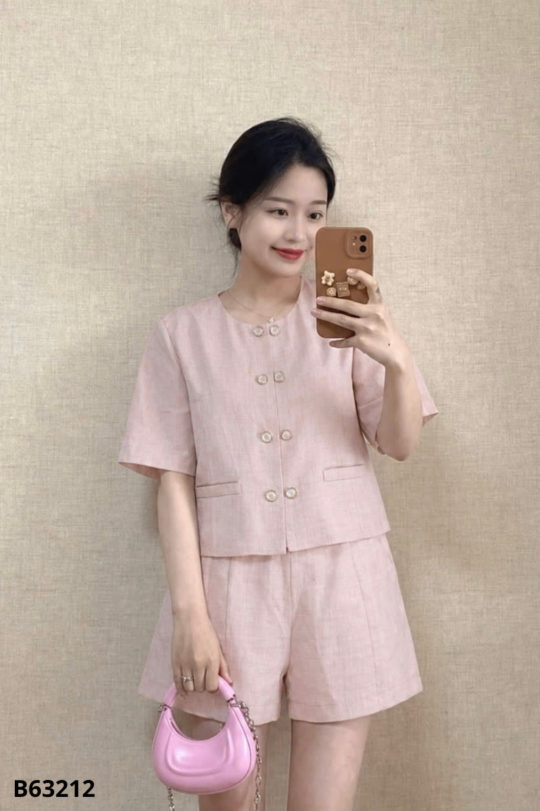 Set Áo hồng cúc ngọc + quần shorts