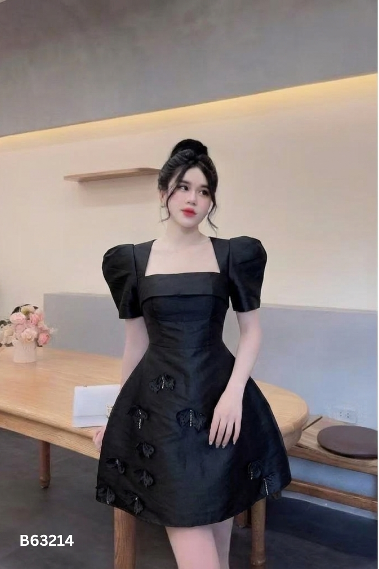 Váy PHƯƠNG LINH taffa đen đính đá
