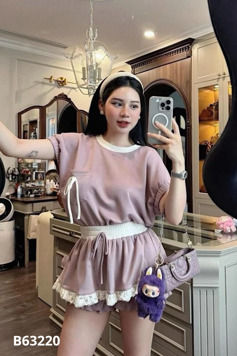 Set áo + quần mix thô thêu tím