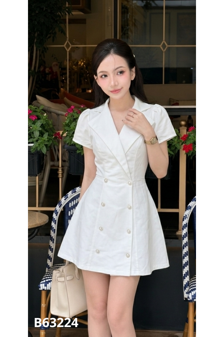 Váy trắng cúc ngọc buộc eo