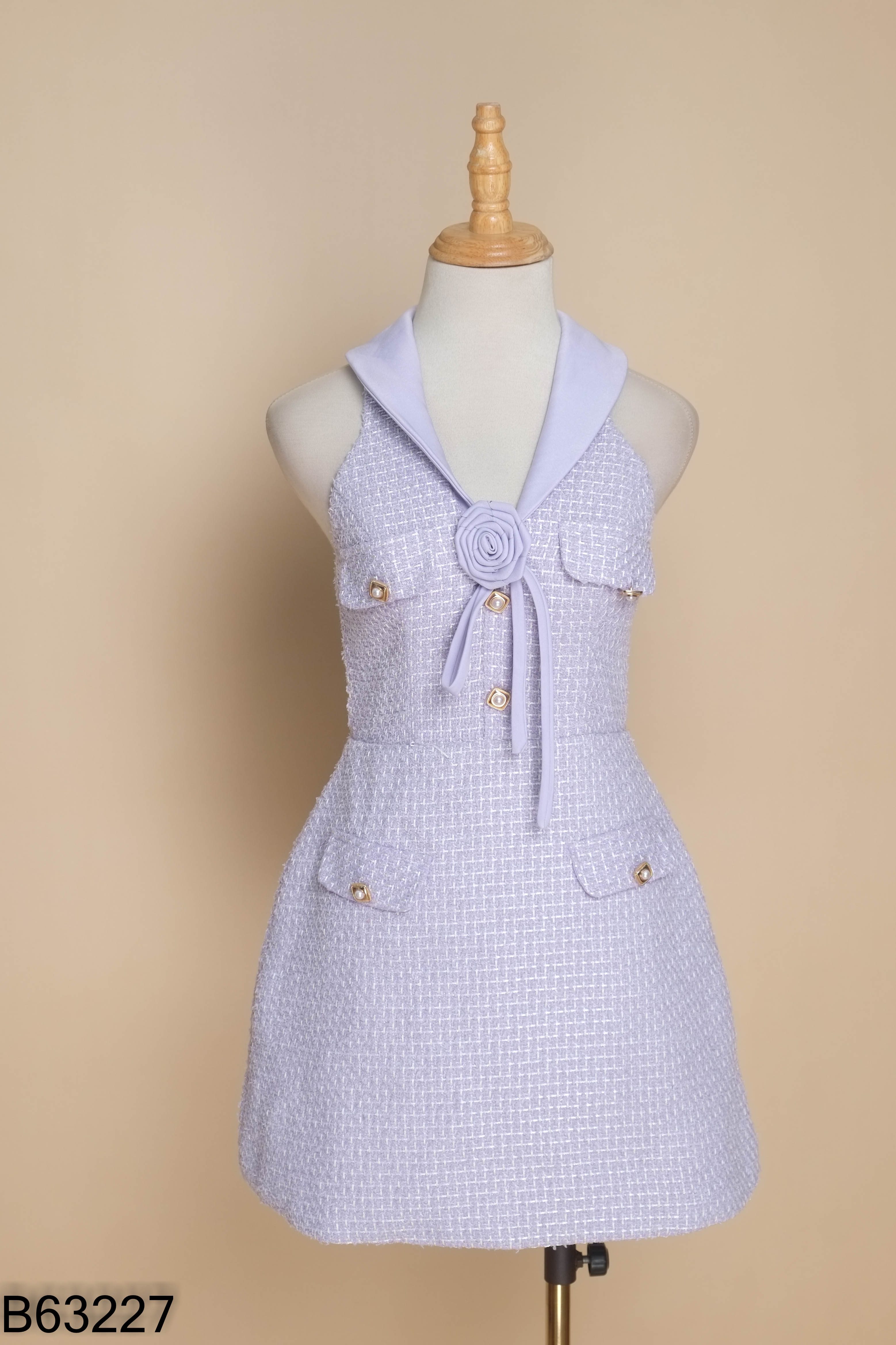 Váy CHOU CHOU dạ tweed tím cúc ngọc