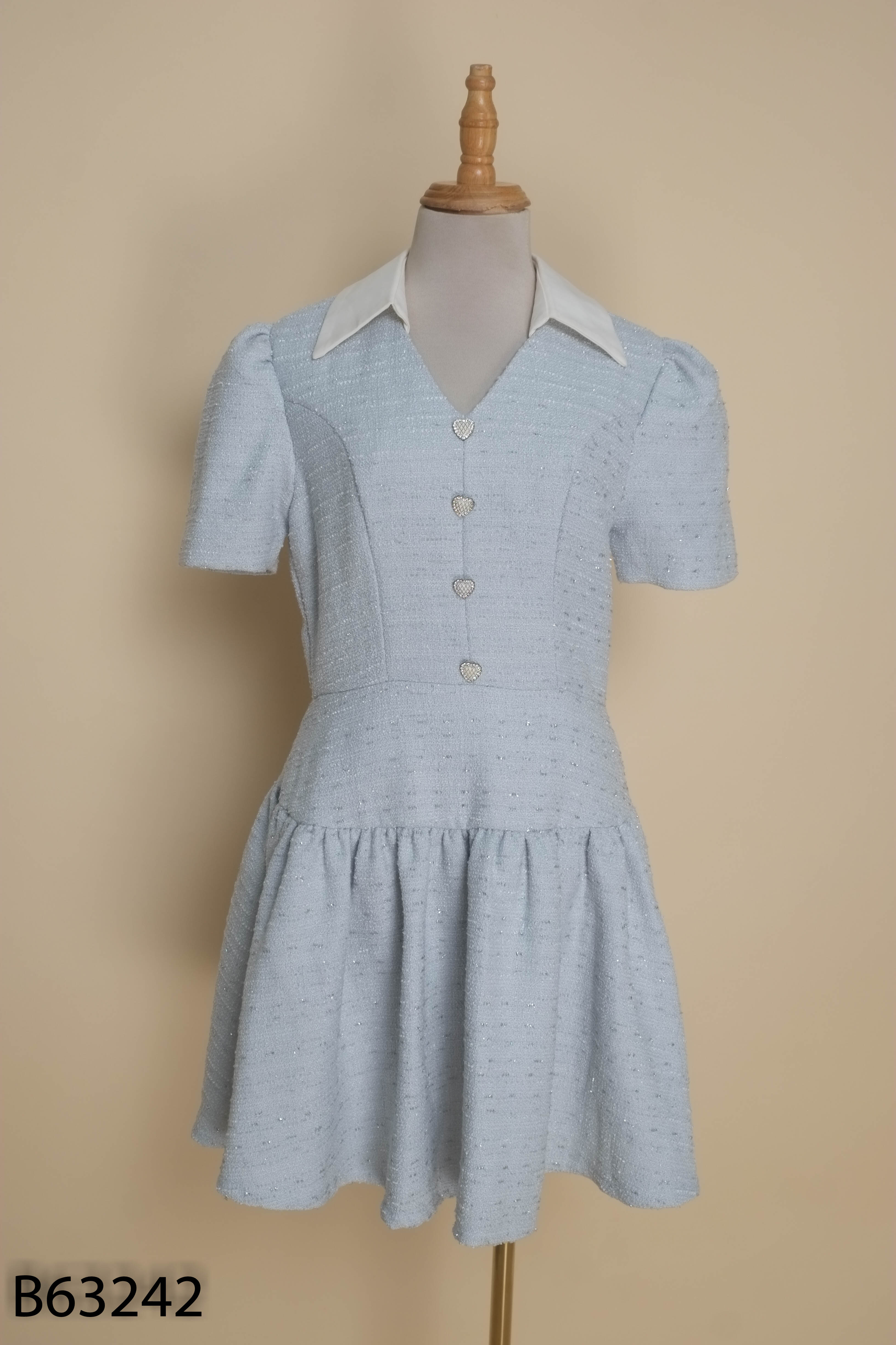 Váy dạ tweed xanh ngọc VGU cổ be