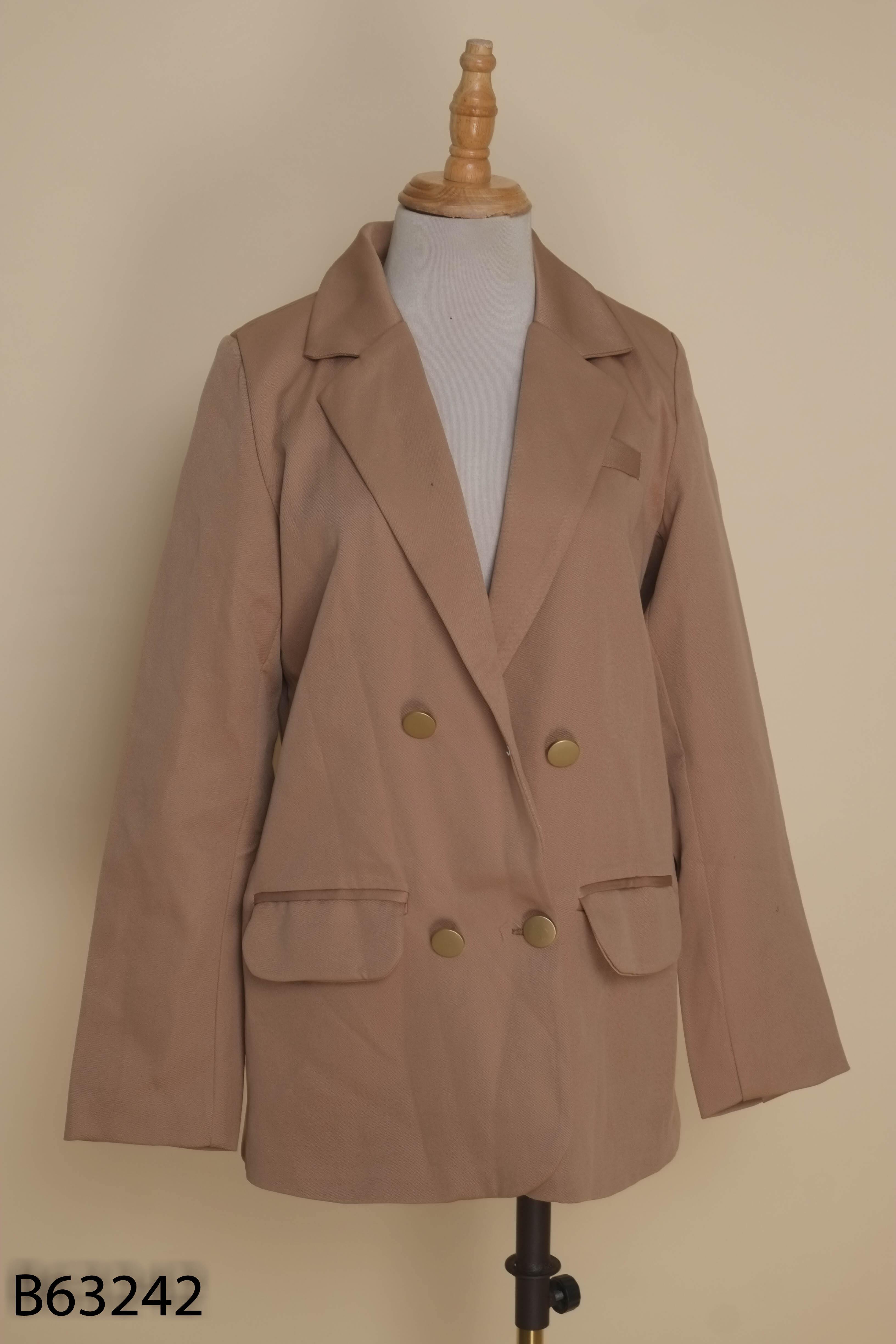 NEWTAG Áo khoác blazer nâu phối cúc vàng
