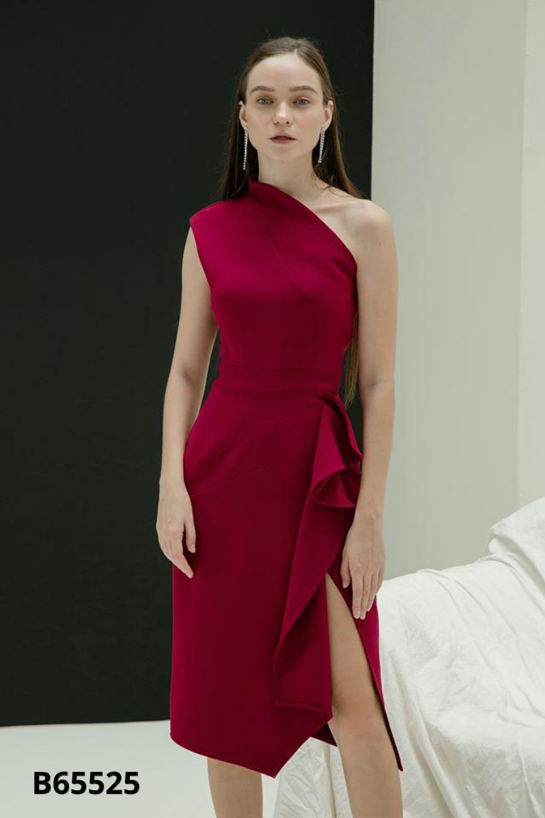 Váy COCOSIN đỏ lệch vai