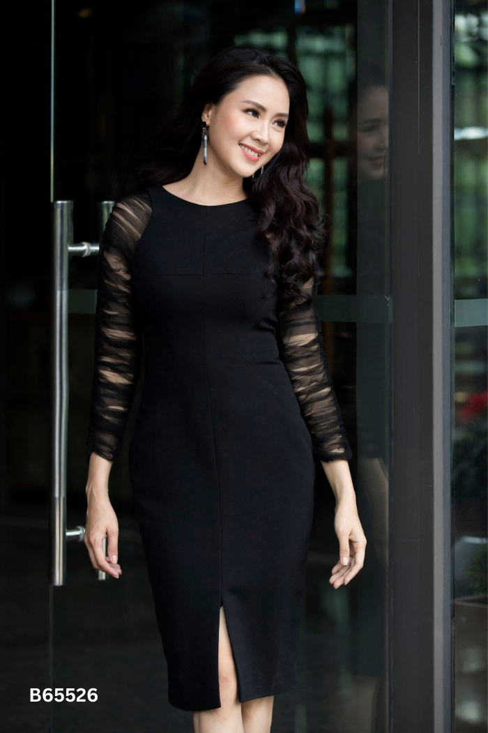 Váy đen ELISE phối tay lưới dúm