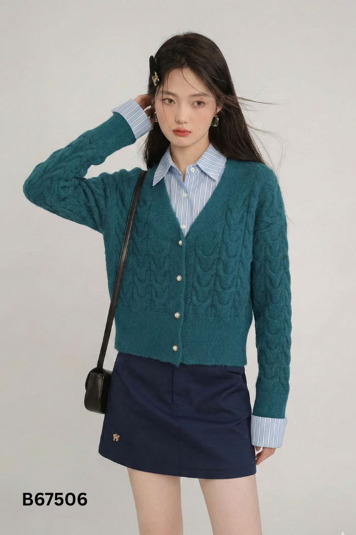 Áo cardigans len xanh ánh kim tuyến
