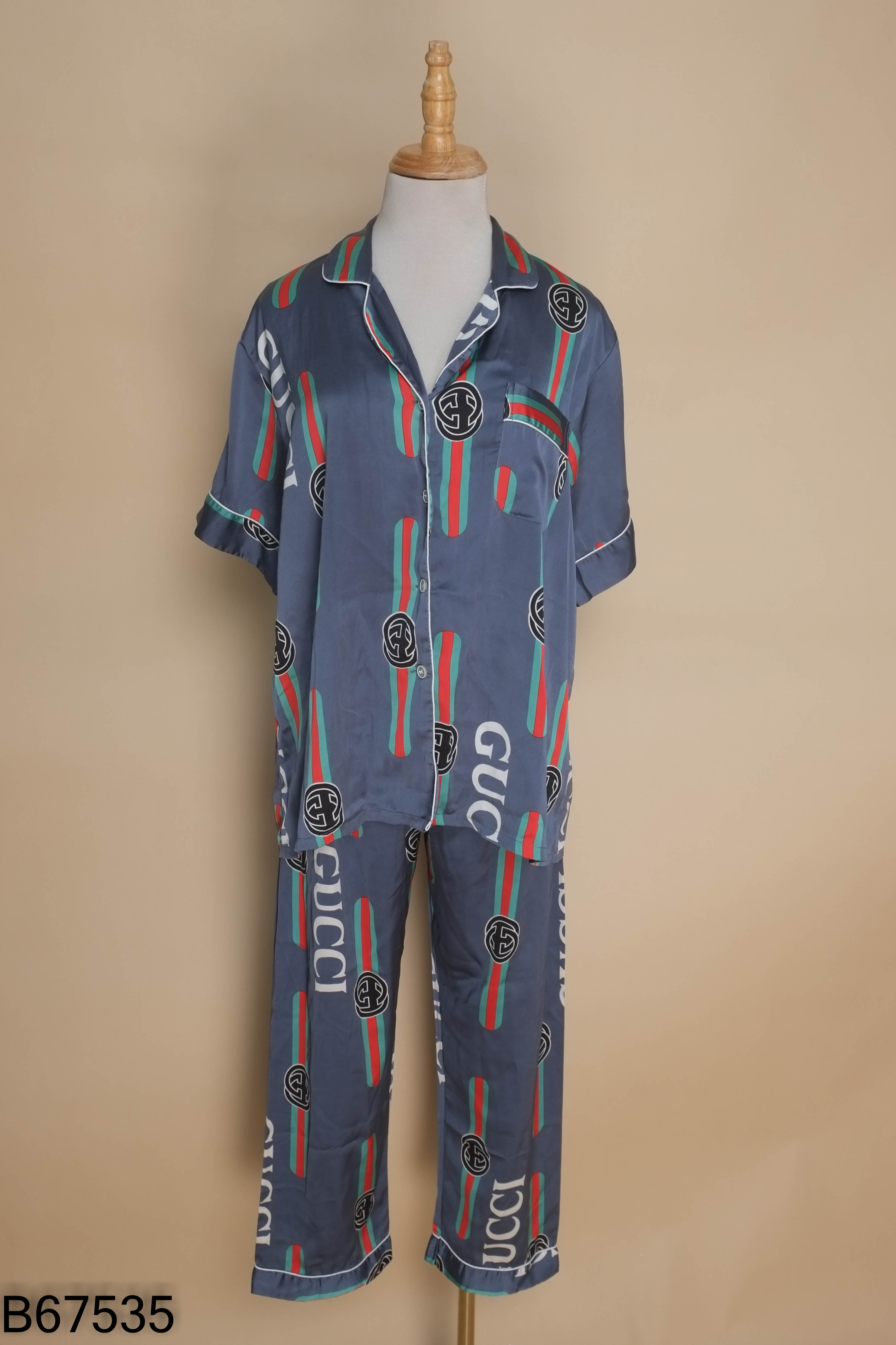 Set ngủ xanh họa tiết+quần