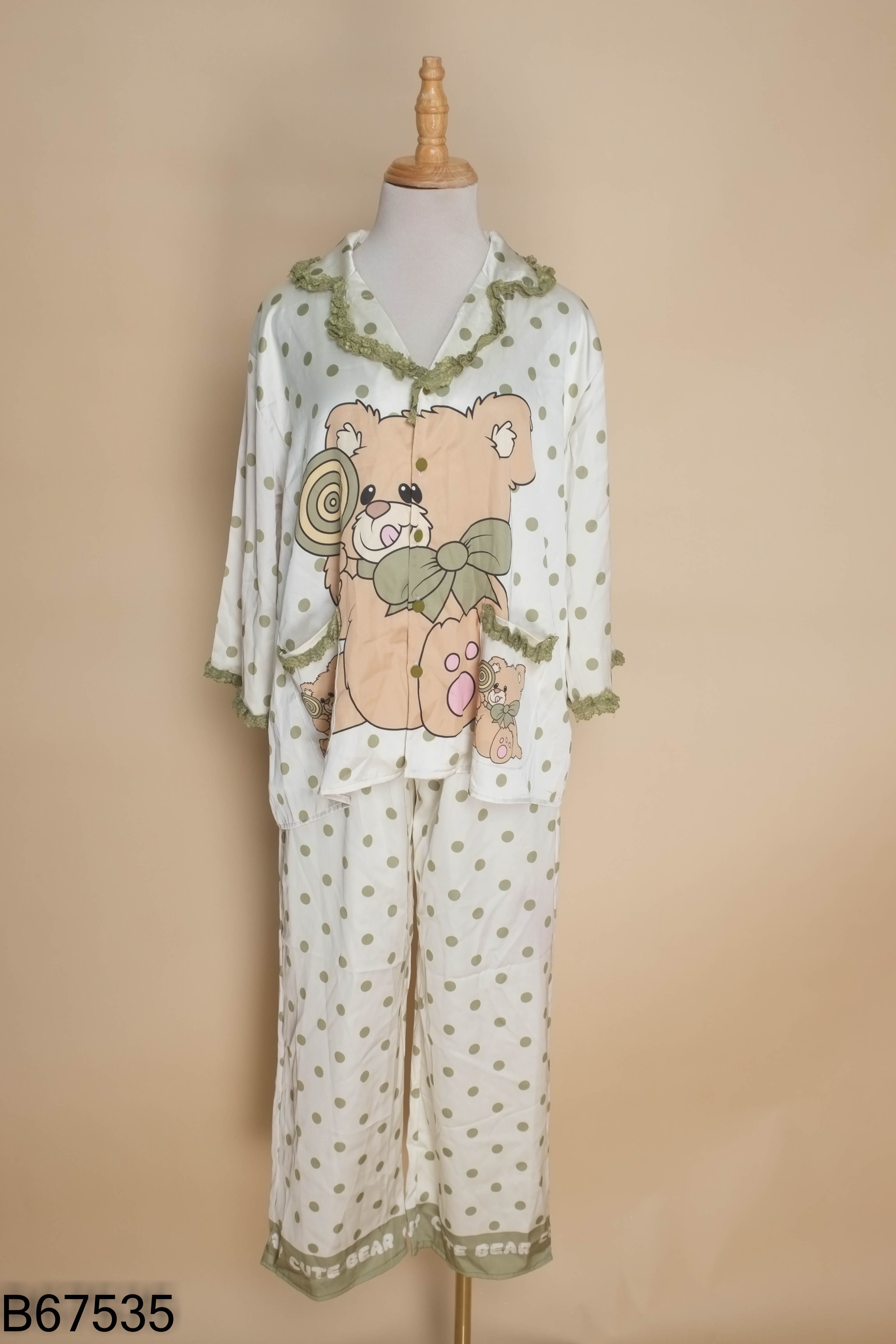 Set ngủ xanh hình chấm bi+quần