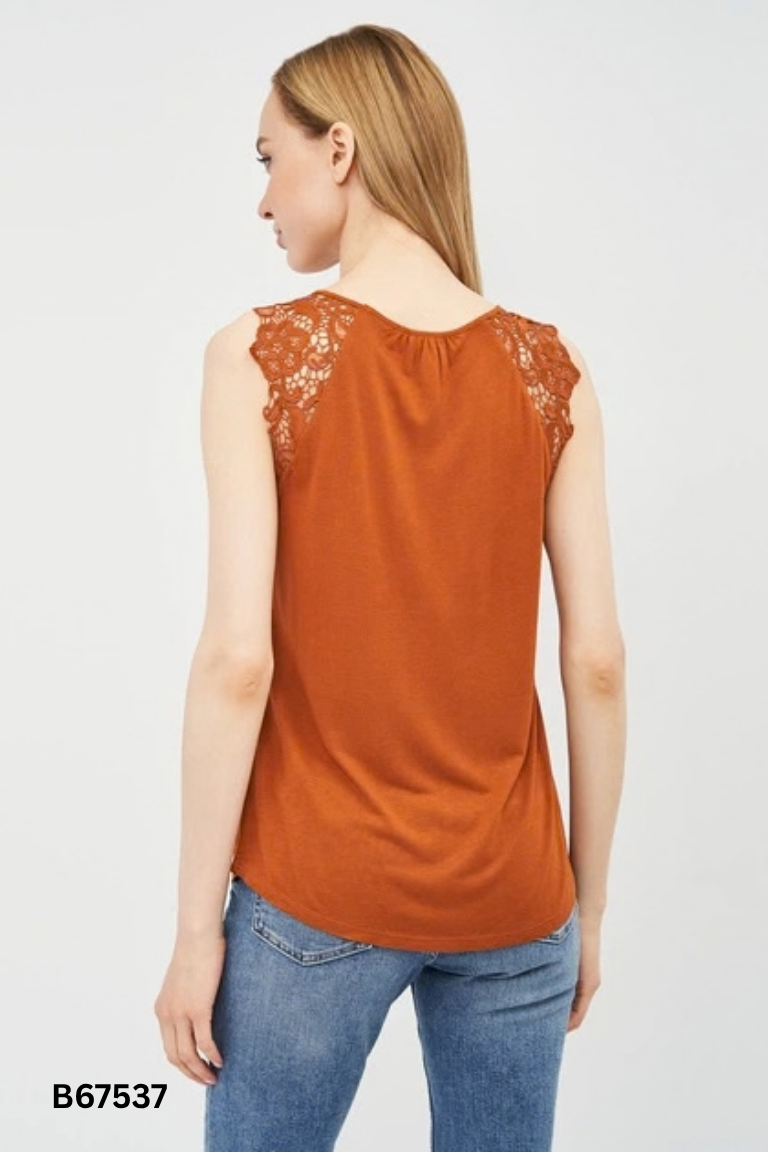 Áo nâu sát nách H&M họa tiết ren hoa