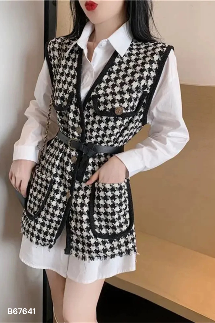 Áo dạ đen ziczac trắng