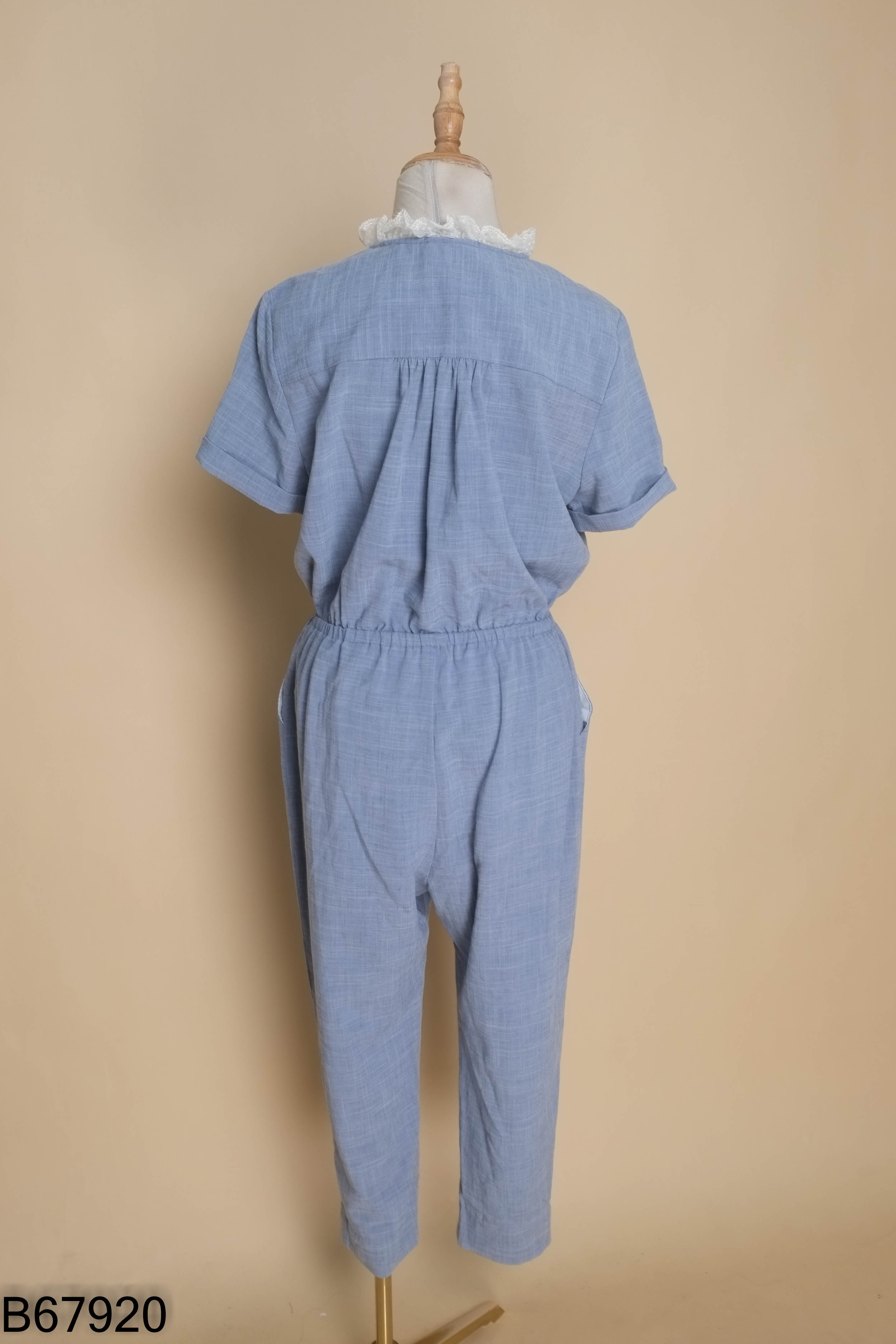Jumpsuit ELISE xanh mix ren trắng