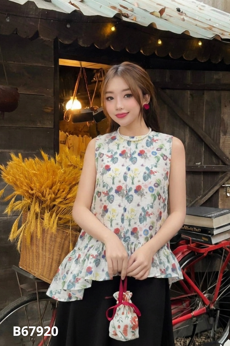 Áo voan NEW COLLECTION trắng họa tiết hoa